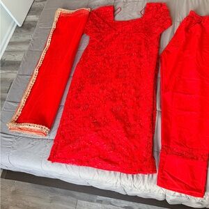 Ethnic Indian Wear Red Embroidered Salwar Kameez Set